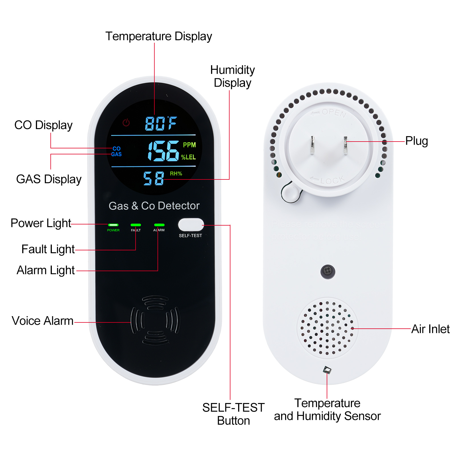 4 in 1 CO Monitor Alarm with L - Co Detector Plug ulasan dan harga