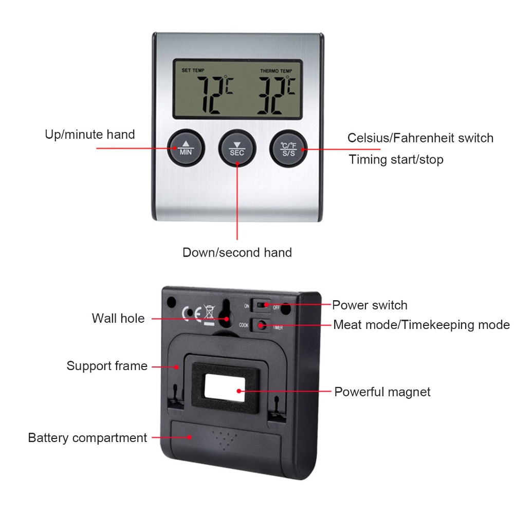Silver Digital BBQ Meat Thermo - Pool Alarm Float ulasan dan harga