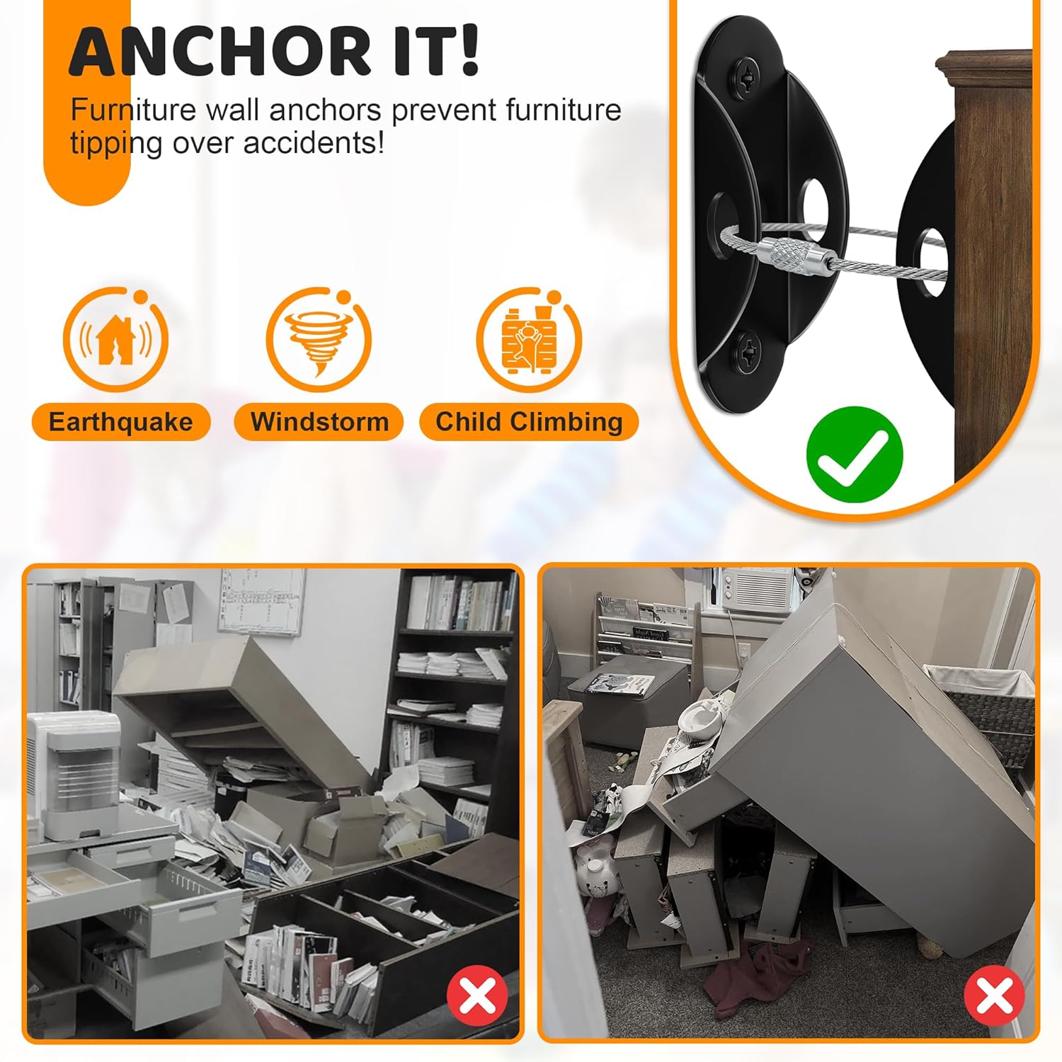 6 Sets Anti Tip Furniture Wall - Earthquake Anchor Strap ulasan dan harga